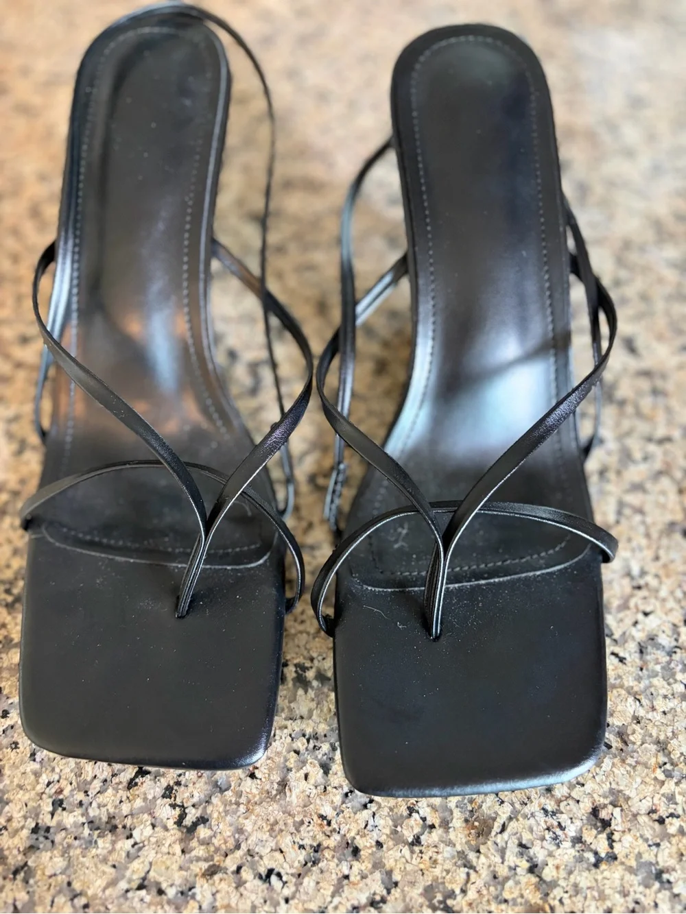 Black Strappy Square-Toe Women's Sandals